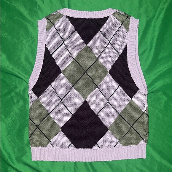 Urban Outfitters Argyle V-Neck Sweater Vest - Black, Green, Purple size Small - Picture 2 of 7